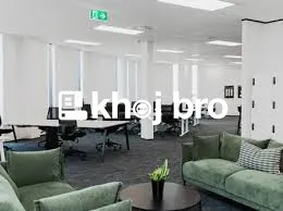 Furnished office for rent with modern design, internet access, and caf